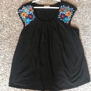 Embroidered flower cap sleeve top